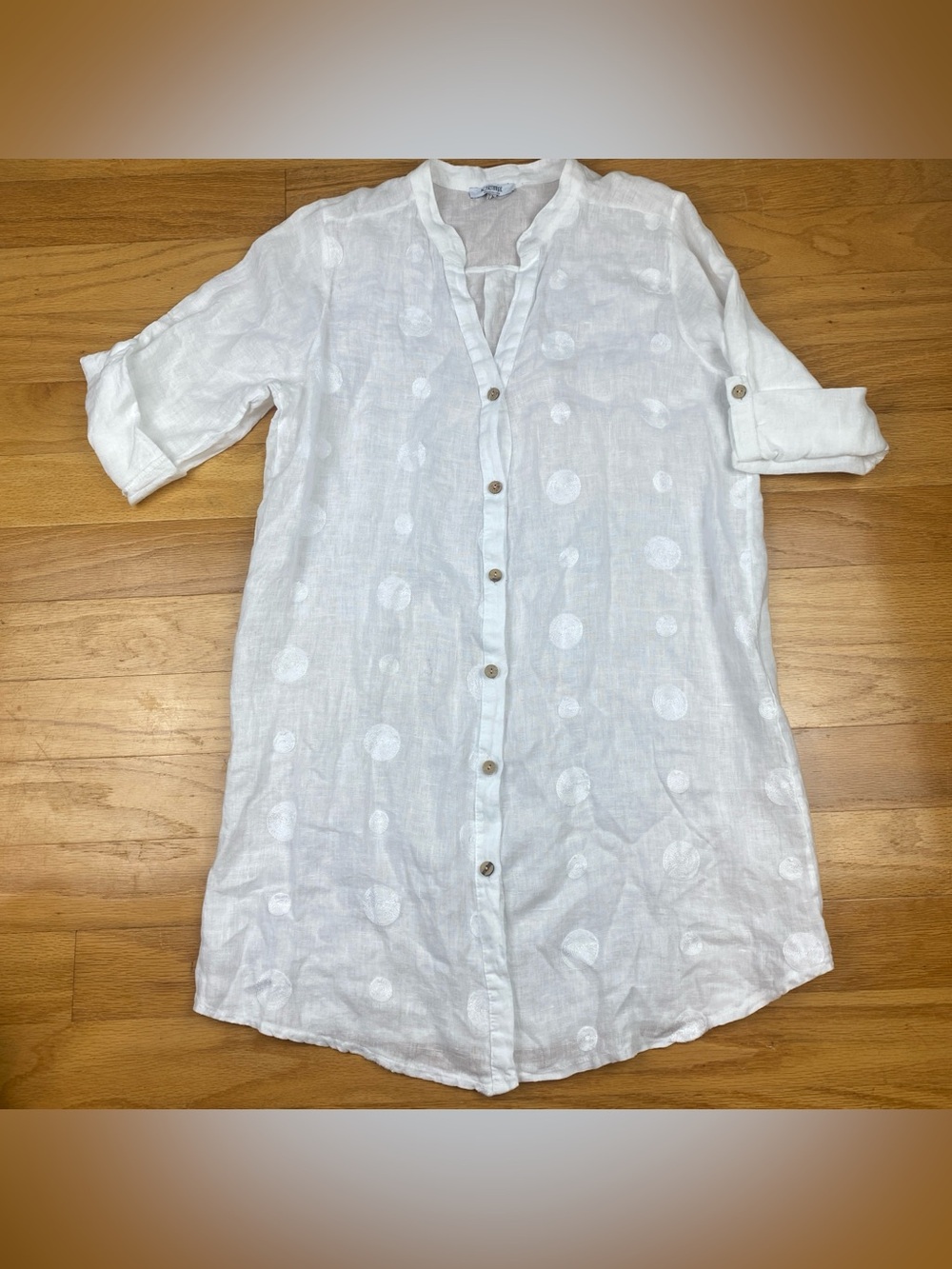 Rosemarine Linen Shirt Dress Womens Medium White Mini Made in Italy Polka Dot